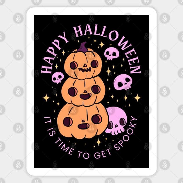 Happy halloween it is time to get spooky a cute pumpkin pile design with skulls Sticker by Yarafantasyart